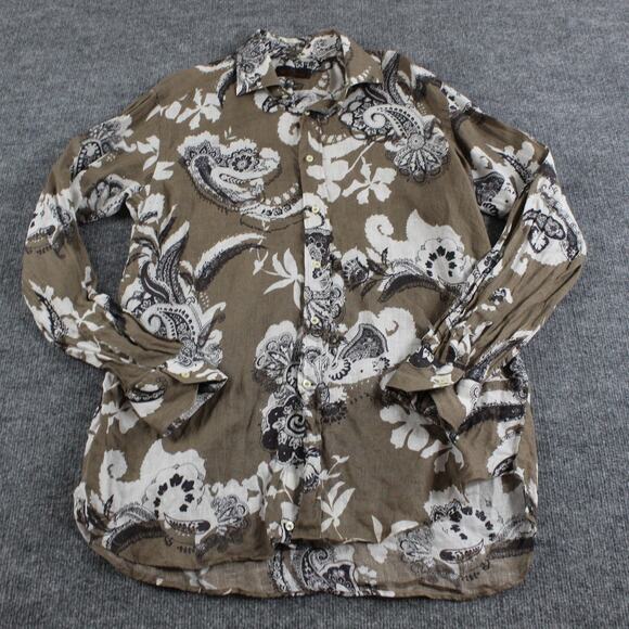 Etro Other - Etro Shirt Mens Large Paisley Floral Linen Button Up Brown White Italy Summer